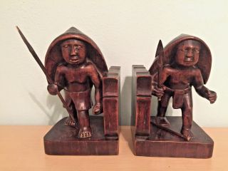 Philippines Hand Carved Wood Hunter / Warrior Bookend Set - 100 Years Old