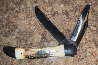 Vintage Case Xx Blue Scroll 5265 Stag Folding Hunter Fat Stag Handles