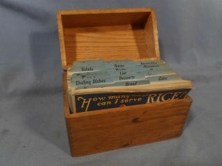 Vintage/antique Oak Wood Index Card Recipe File Box Brass Hinges W/ Old Recipes