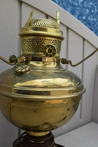 Antique Rare Brass B & P Kerosene Oil Lamp Cast Brass Base,  Electrified Usa Made