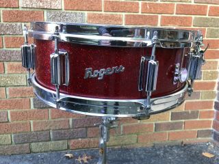 Vintage 60 ' s Rogers Red Sparkle Snare Drum 5 
