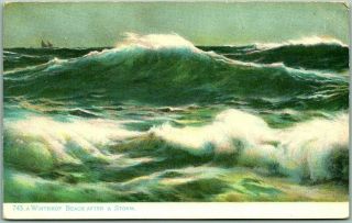 Vintage 1910s Massachusetts Postcard Surf Scene " Winthrop Beach After A Storm "