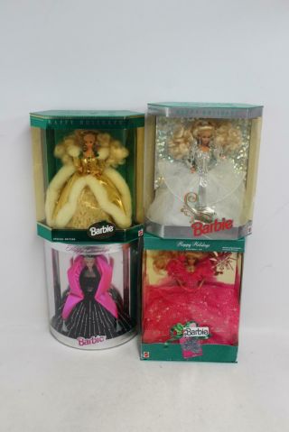 4 x MATTEL Vintage 1990s Happy Holidays 90 92 94 98 Collectible Barbie Dolls 2