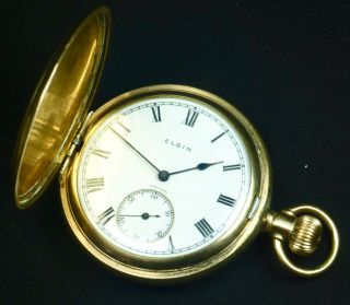 Antique Elgin Pocket Watch Gold Plated Case 7 Jewels Old Vintage Fob Movement