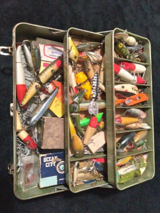 Vintage My Buddy Tackle Box Full Heddon Wood Lures