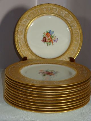 12 Vintage Beleek Hm Co.  Gold Encrusted Dinner Plates