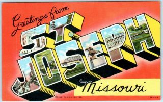 Large Letter Linen St.  Joseph,  Missouri Mo Ca 1940s Curteich Vintage Postcard