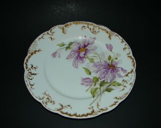 Limoges Hand Painted Porcelain Cabinet Plate With Flowers Gold Scrolls 8.  5 "