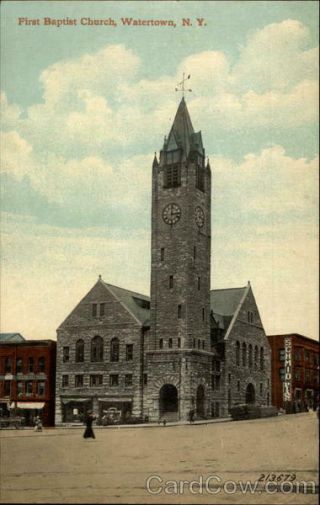 Watertown,  Ny First Baptist Church Jefferson County York Postcard Vintage