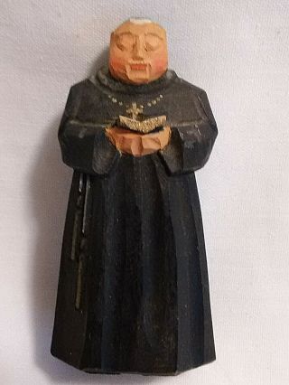 2.  75 " Tall Hand Carved/painted Wooden Catholic Priest Monk Padre Reading Bible
