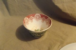 Antique 19th C Red & Green Rare 2transfer Color Handleless Tea Cup Marked