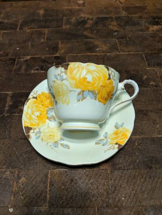 Vintage Aynsley Yellow Roses Bone China Tea Cup & Saucer Set