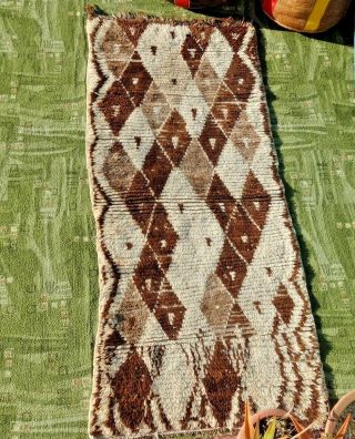 Beni Ourain Moroccan Handmade Rug Berber Azilal Zig Zag Vintage Carpet 2 