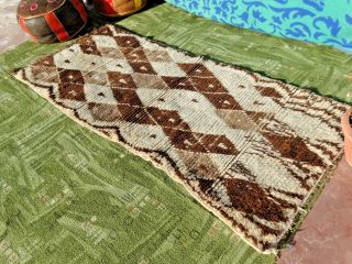 Beni Ourain Moroccan Handmade Rug Berber Azilal ZIG ZAG VINTAGE carpet 2 ' x 5 ' 2