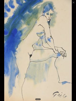 Vintage Hendrik Grise’ Figural Nude Watercolor On Paper Signed & Numbered