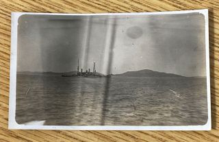 1915 Uss Battleship Oregon In San Francisco Bay Antique Snapshot Photo