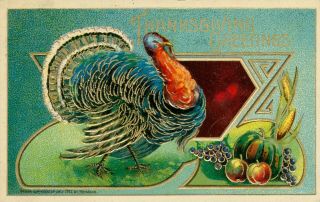 Thanksgiving Greetings Embossed Turkey Vintage 1915 Holidays Postcard