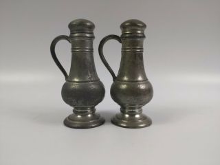 Vtg 1920 Weidlich Bros Pewter Salt And Pepper Shakers W.  B.  Mfg Co 3.  75 " Tall