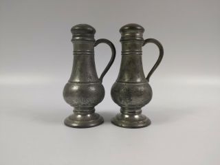 VTG 1920 Weidlich Bros Pewter Salt and Pepper Shakers W.  B.  MFG Co 3.  75 