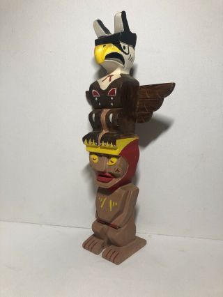 Vintage Hand Carved Wooden 16 Inches Totem Pole Wood - Eagle