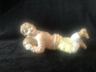 Vintage German Bisque Figure/piano Baby Laying Boy With Ball 8”