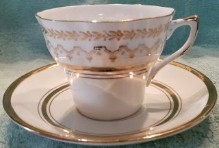 Crownford Fine Bone China Tea Cup & Saucer White & Gold Trim Made In England
