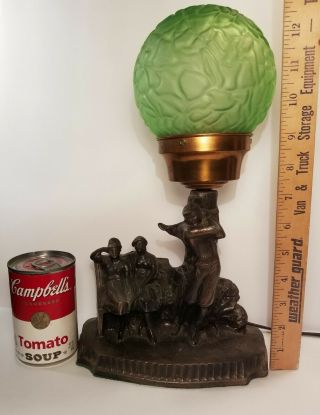 Vintage Art Deco Figural Lamp Golfer W/ Ladies Rare Golf Sports Lamp Golfing Tee