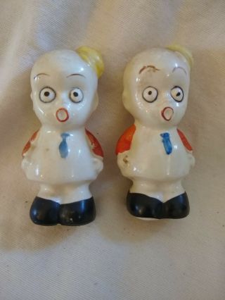 Vintage Salt And Pepper Shakers.  Cute Little Funny Men With Caps Japan 5 " Tall