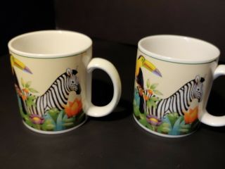 Sakura Jungle Animals Coffee Mug/cup Stephanie Stouffer Set Of Two