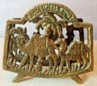 Mcm Vintage Brass Camel Palm Trees Napkin Holder Made In Jerusalem