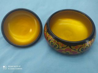 Hand - painted lacquered wooden round jewelry box with lid for jewelry Ukrainian 2