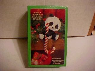 Vintage Hallmark Panda Bear Stocking Hanger; Panda W Candy Cane,  Box