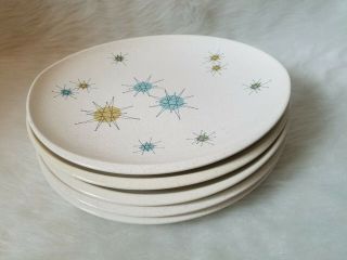 Set Of 5 Vintage Franciscan Mcm Dinner Plates 10 3/4 " Atomic Starburst Pattern
