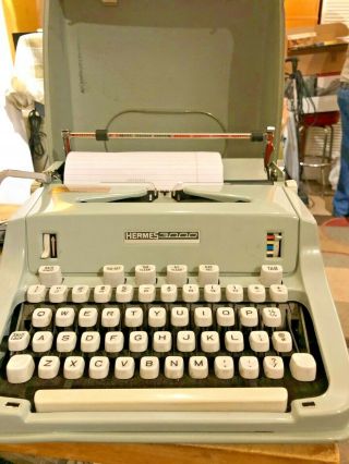 Vintage 1962 Era Hermes 3000 Typewriter With Metal Case