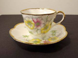 Vintage Royal York England Bone China Tea Cup And Saucer Floral Gold Trim