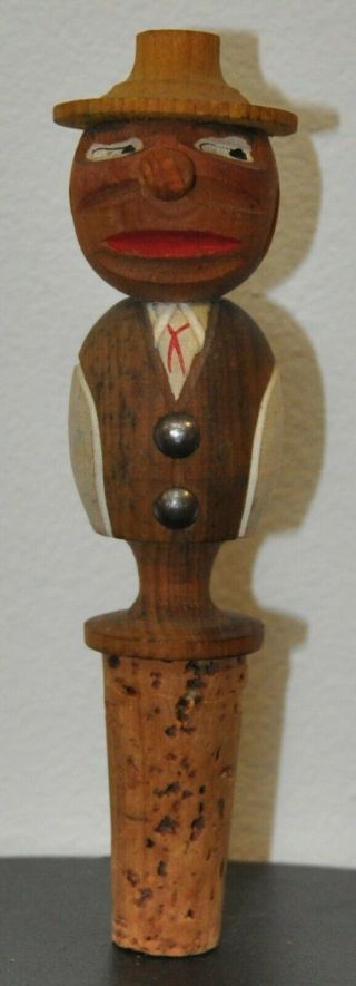 Bobblehead Corkstopper Of A Scarecrow,  Rare Italian Anri Hand Carved Wood
