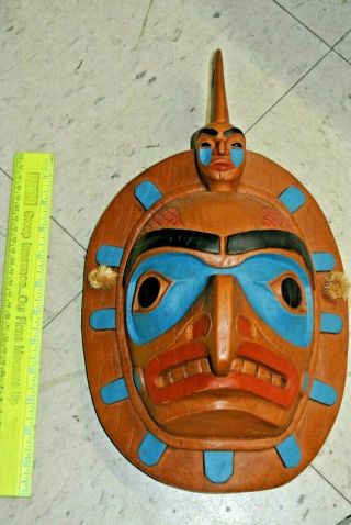 Vintage Northwest Coast Native American Mask Signed J.  Wolf Wall Mask