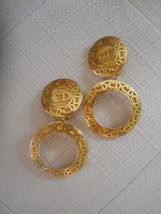 Large Christian Dior Vintage Couture Gold Clip Cd Logo Loop Earrings