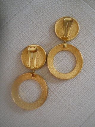 Large Christian Dior Vintage Couture Gold Clip CD Logo Loop Earrings 2