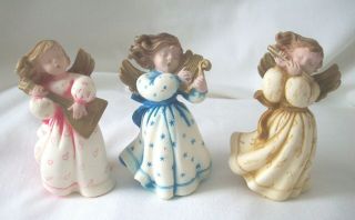 Set Of 3 Vintage Musical Angel Figurines Pink,  Blue,  Gold Italy