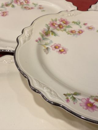 Homer Laughlin Virginia Rose Set Of 5 10.  25 " Dinner Plates Silver Rim Vintage