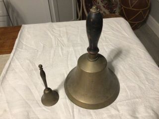 Vintage Mid Century Large Brass School Bell 10” Dated 1967 & Small Desk Bell Nr