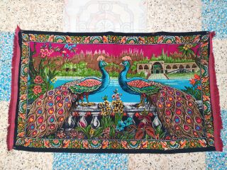 Vintage Peacock Tapestry Colorful Rare Rug Pattern Wall Hanging Velvet 57 " X 33 "