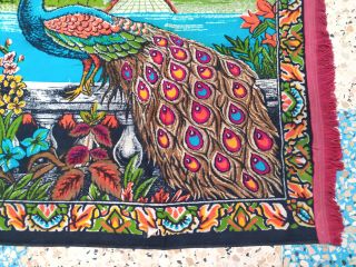 Vintage Peacock Tapestry Colorful Rare Rug Pattern Wall Hanging Velvet 57 