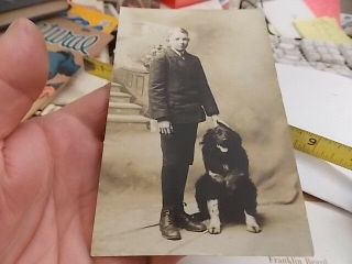 Vint Real Photo Postcard Rppc Of Young Man With His Puppy Dog