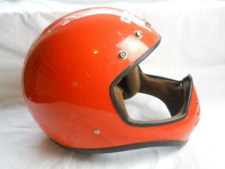 Vintage Monarch Motorcycle Helmet,  Orange,  Full Face.  Size Unknown.