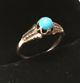 Antique Ostby Barton Turquoise Belcher 10k Gold Ring.
