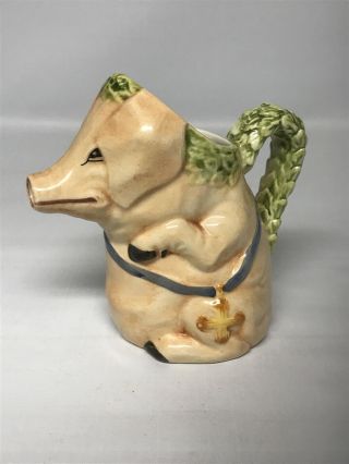 Vintage Ceramic Majolica Pig Hand Painted Creamer Pitcher Made In Italy 33/322