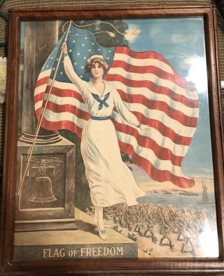Vintage 1918 E.  G.  Renesch Lithograph Flag Of Freedom Nurse Nursing