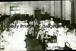 Vintage Glass Slide Ww1 Red Cross Nurses With Wounded In Hospital Ward